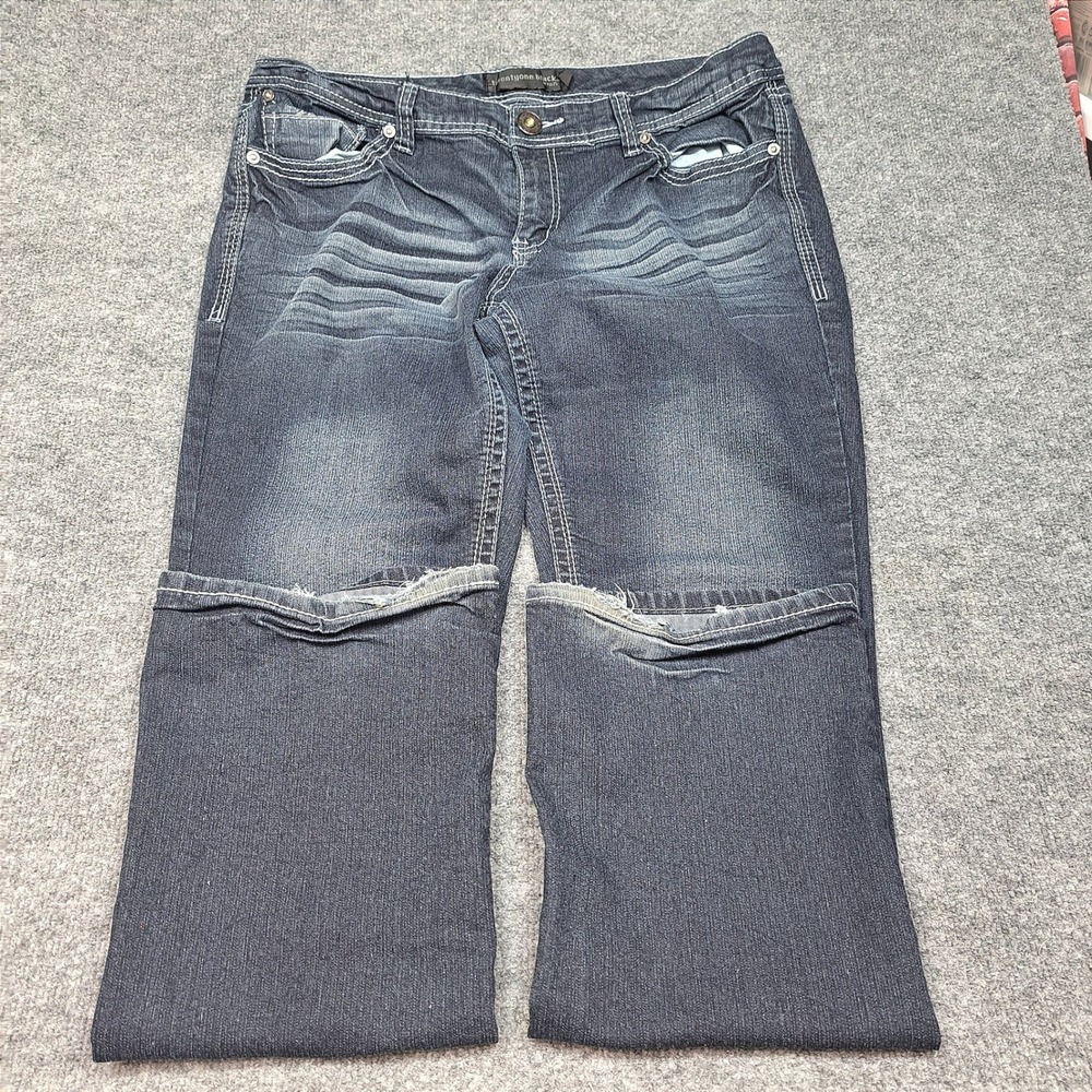 Twentyone Black Rue21 Womens Bootcut Jeans Dark Wash Embroidered Pockets 15/16R